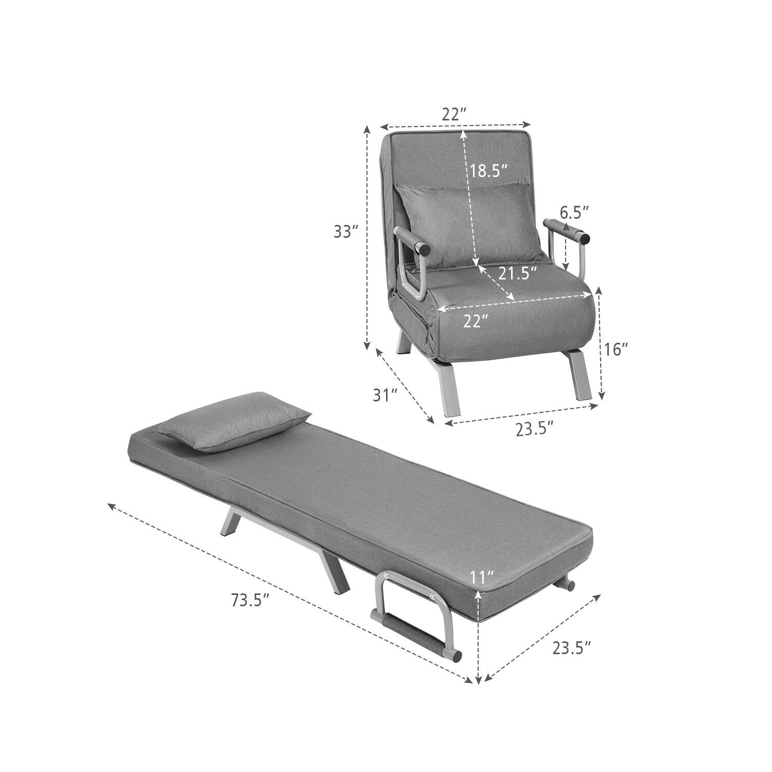 Canapé-lit convertible pliable à 5 positions avec oreiller