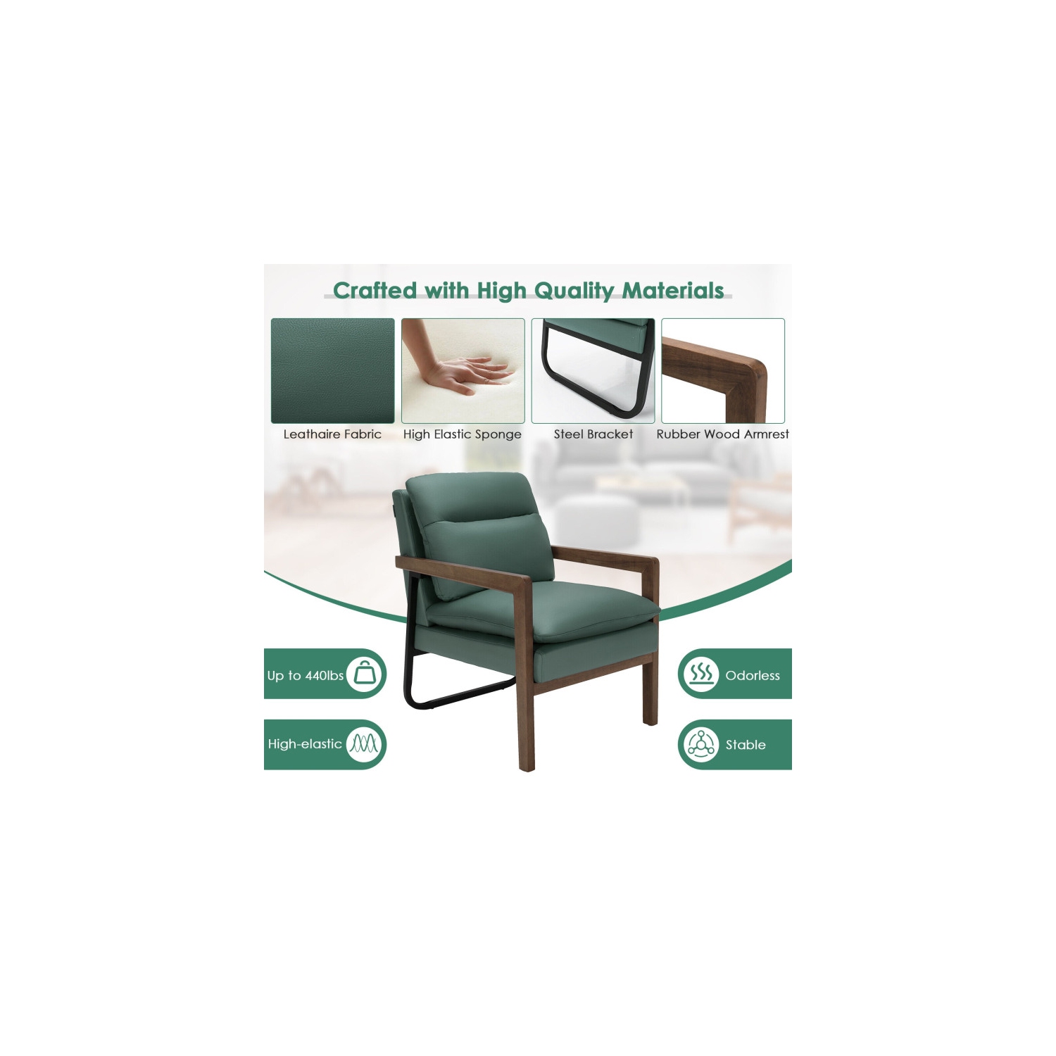 Single Sofa Chair with Extra-Thick Cushions – Comfy Accent Armchair for Living Room or Bedroom