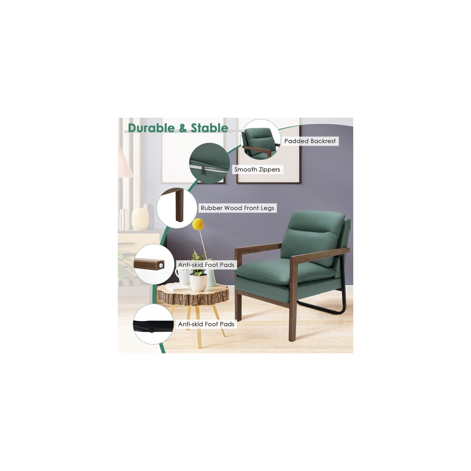 Single Sofa Chair with Extra-Thick Cushions – Comfy Accent Armchair for Living Room or Bedroom