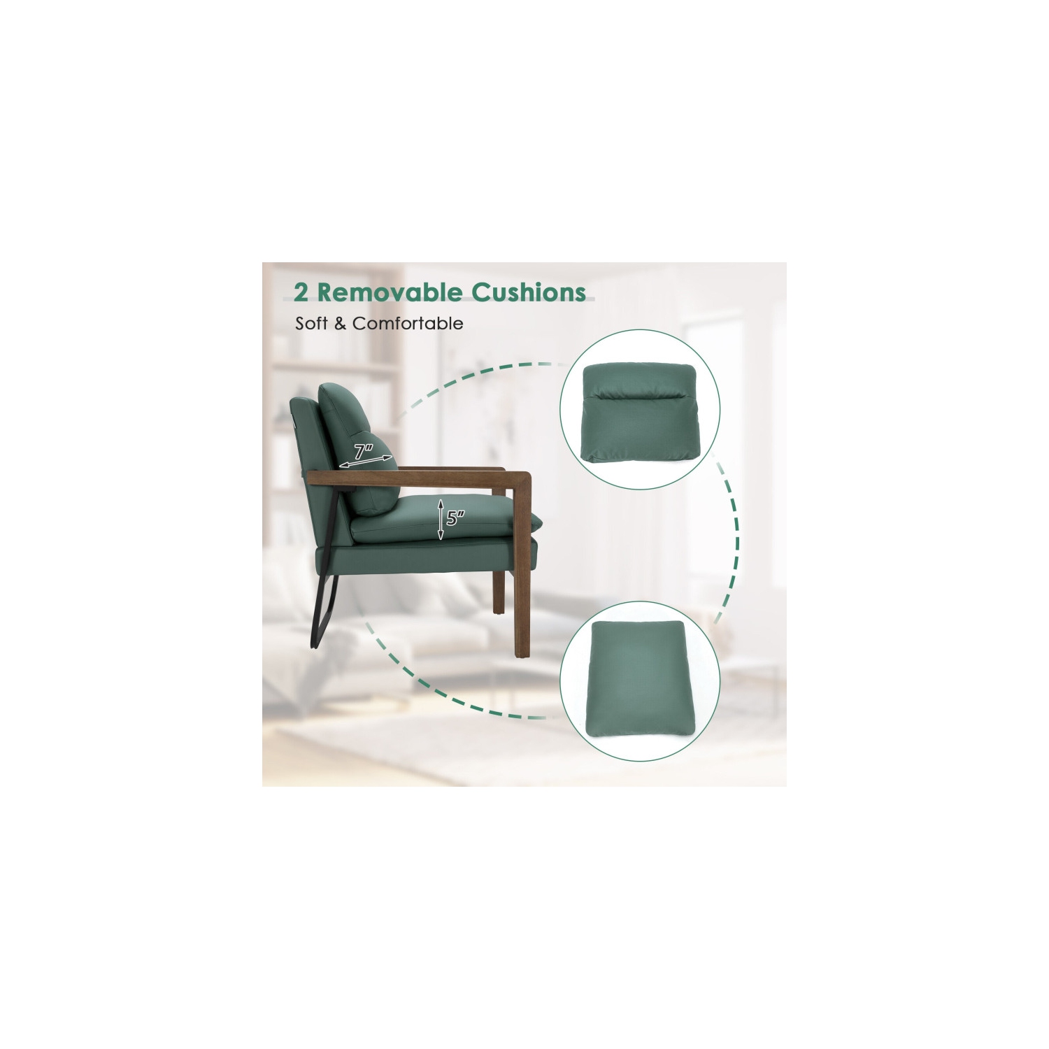 Single Sofa Chair with Extra-Thick Cushions – Comfy Accent Armchair for Living Room or Bedroom