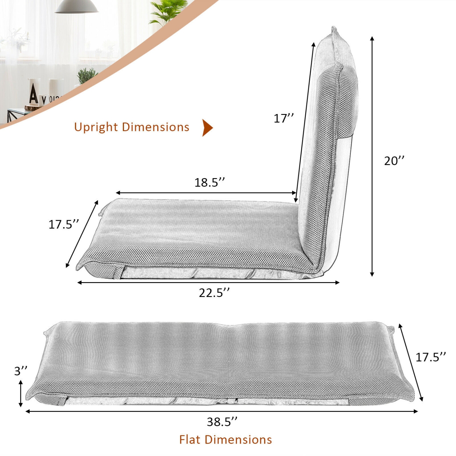 Adjustable 6 position Folding Lazy Man Sofa Chair Floor Chair-Gray