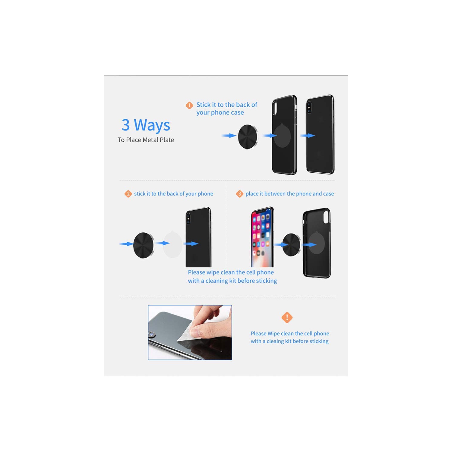 Plaque de montage en métal, paquet de 2 disques métalliques universels élégants avec adhésif 3M pour support magnétique de téléphone de voiture