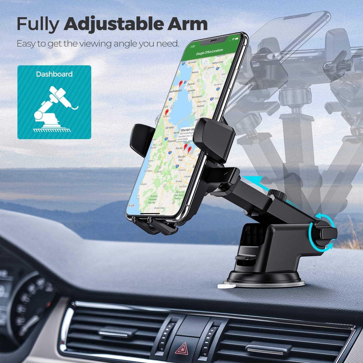 Car Phone Mount, Dashboard Car Phone Holder, Washable Strong Sticky Gel Pad Fit for All Cell Phones