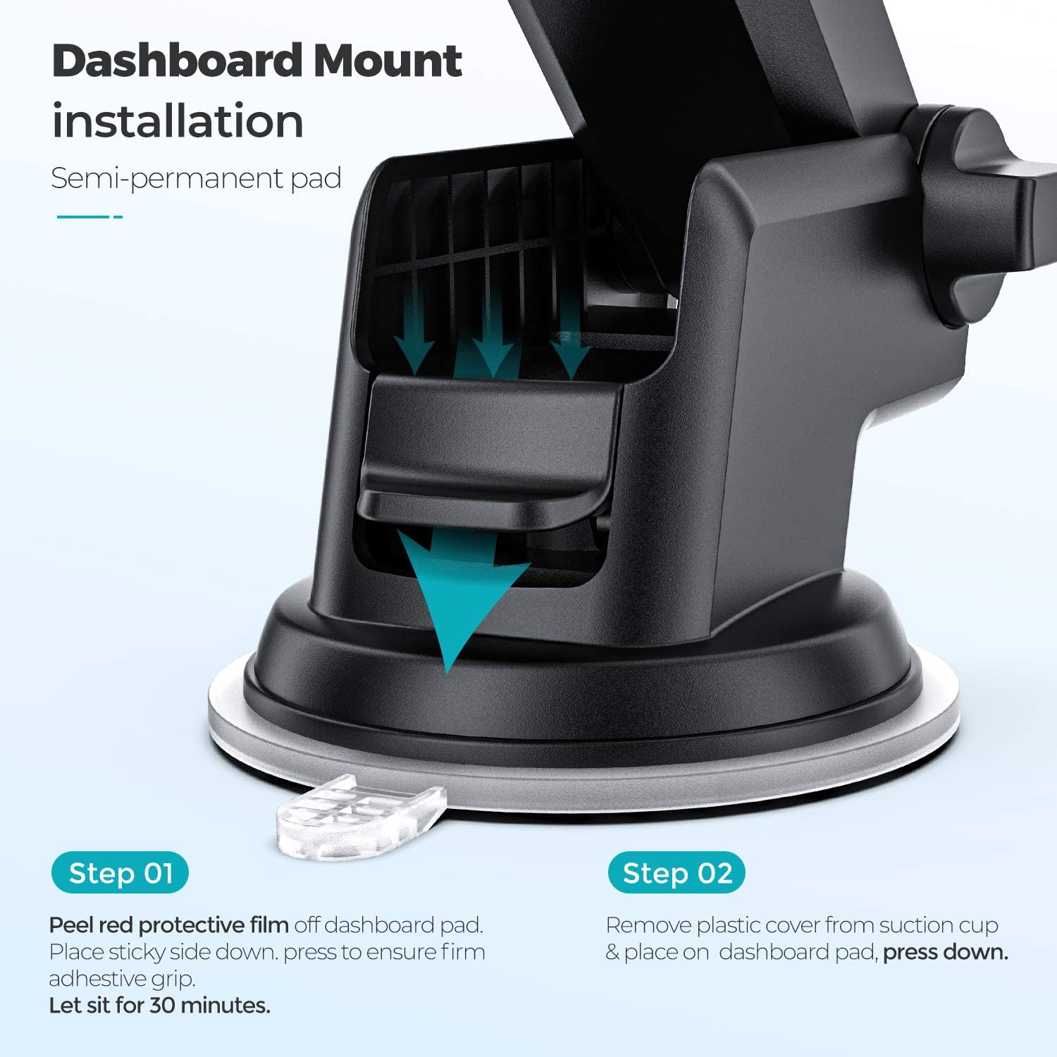 Car Phone Mount, Dashboard Car Phone Holder, Washable Strong Sticky Gel Pad Fit for All Cell Phones