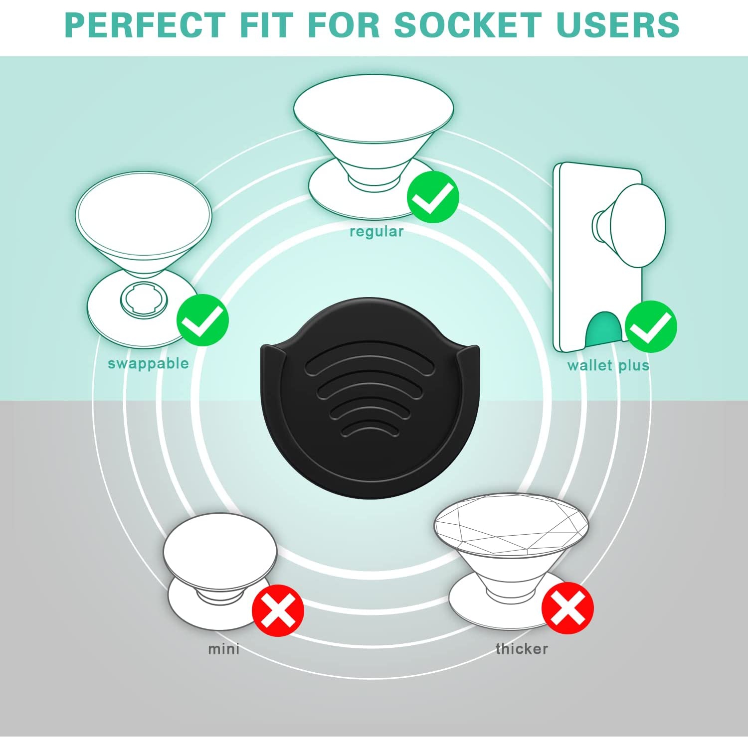 Car Grips Mount for Phone Stand, 2 Pack Car Phone Holder for Collapsible Grip / Socket Mount Users with 3M Sticky Adhesive Replacement Used on