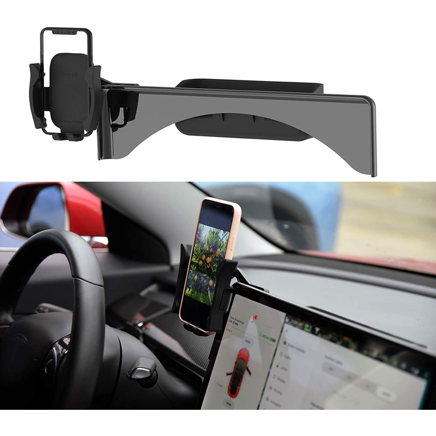 Car Cellphone Mount for Tesla Model 3 Model Y Monitor Fixed Clip Safety Cell Phone Holder Stand (Silence) Upgrade Silicone (All Screen Phone Holder)