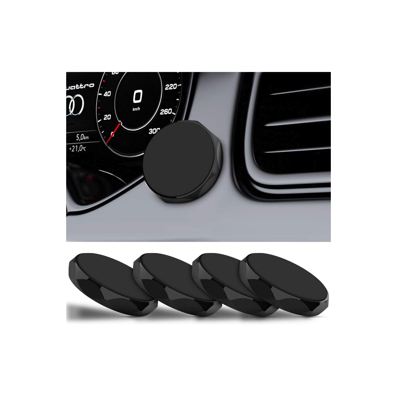 Universal Flat Magnetic Car Phone Mount/Key Holder/Multifunction Rhombus Sticker Black [4Pack]