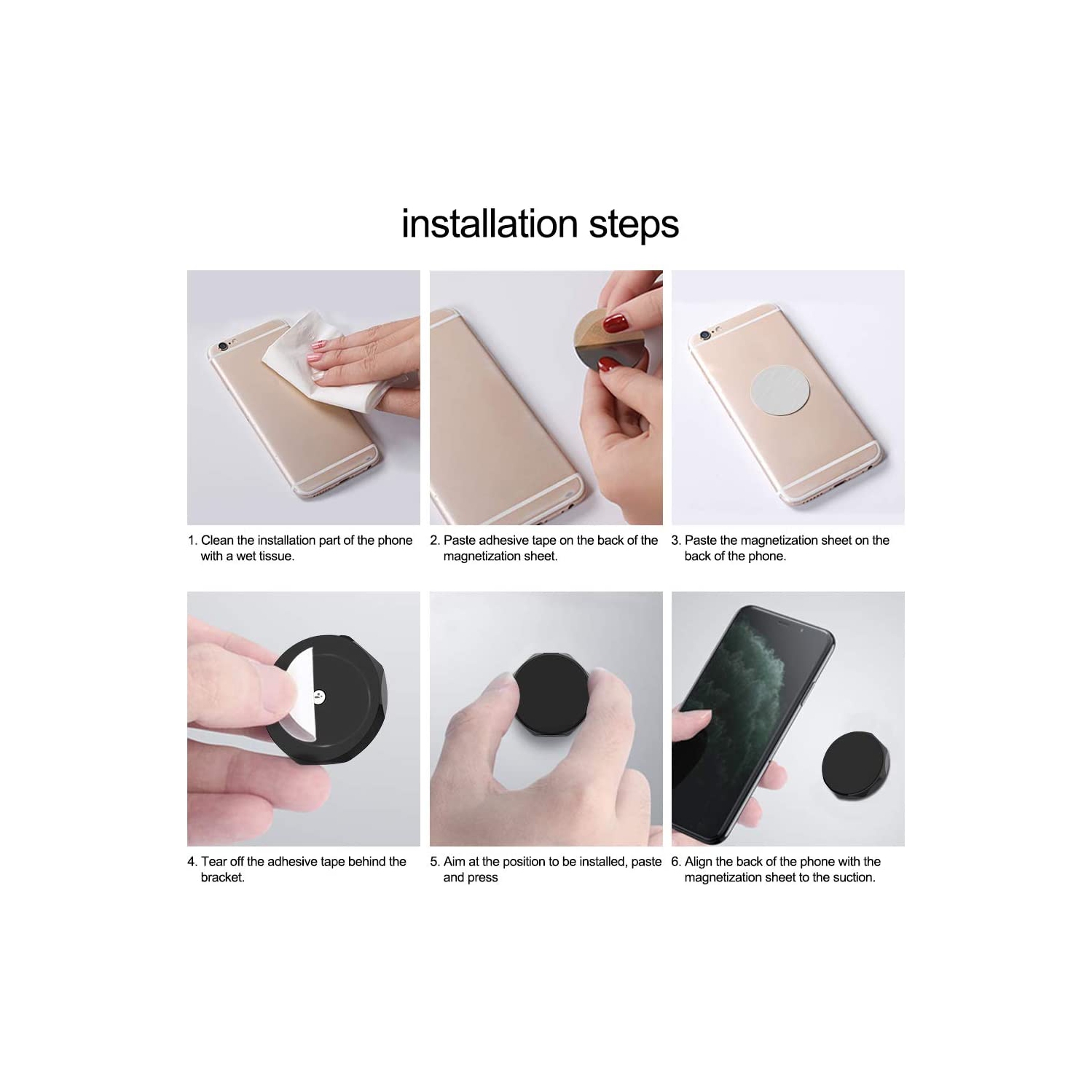 Universal Flat Magnetic Car Phone Mount/Key Holder/Multifunction Rhombus Sticker Black [4Pack]