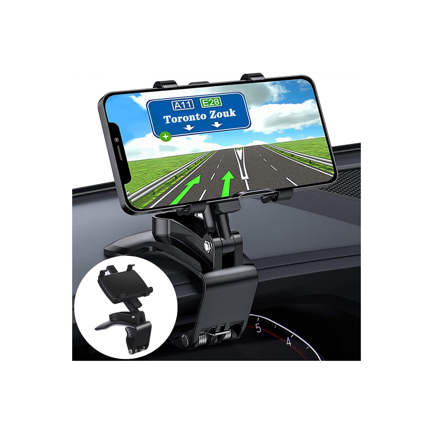Support de téléphone pour l’auto, support de téléphone cellulaire pour support de voiture à pince rotative 360 degrés compatible avec iPhone 11/12