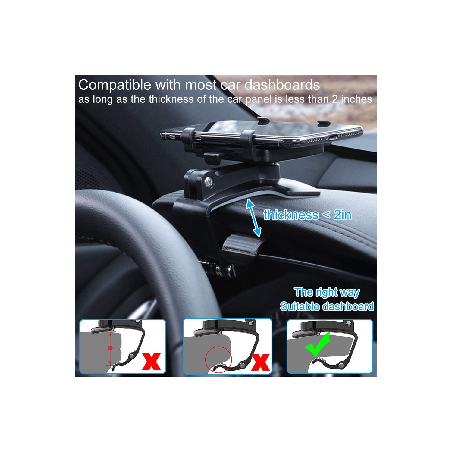 Support de téléphone pour l’auto, support de téléphone cellulaire pour support de voiture à pince rotative 360 degrés compatible avec iPhone 11/12