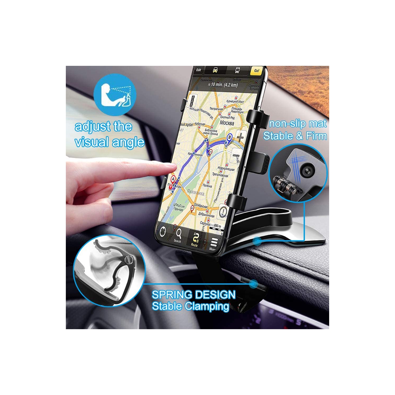 Support de téléphone pour l’auto, support de téléphone cellulaire pour support de voiture à pince rotative 360 degrés compatible avec iPhone 11/12