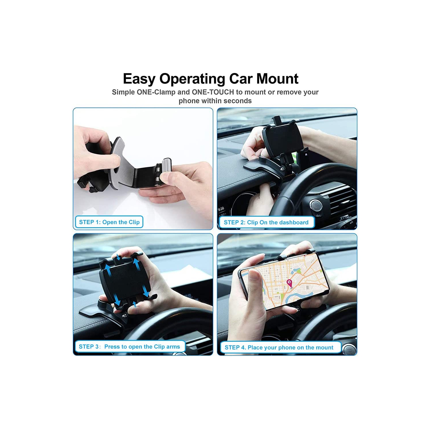 Support de téléphone pour l’auto, support de téléphone cellulaire pour support de voiture à pince rotative 360 degrés compatible avec iPhone 11/12