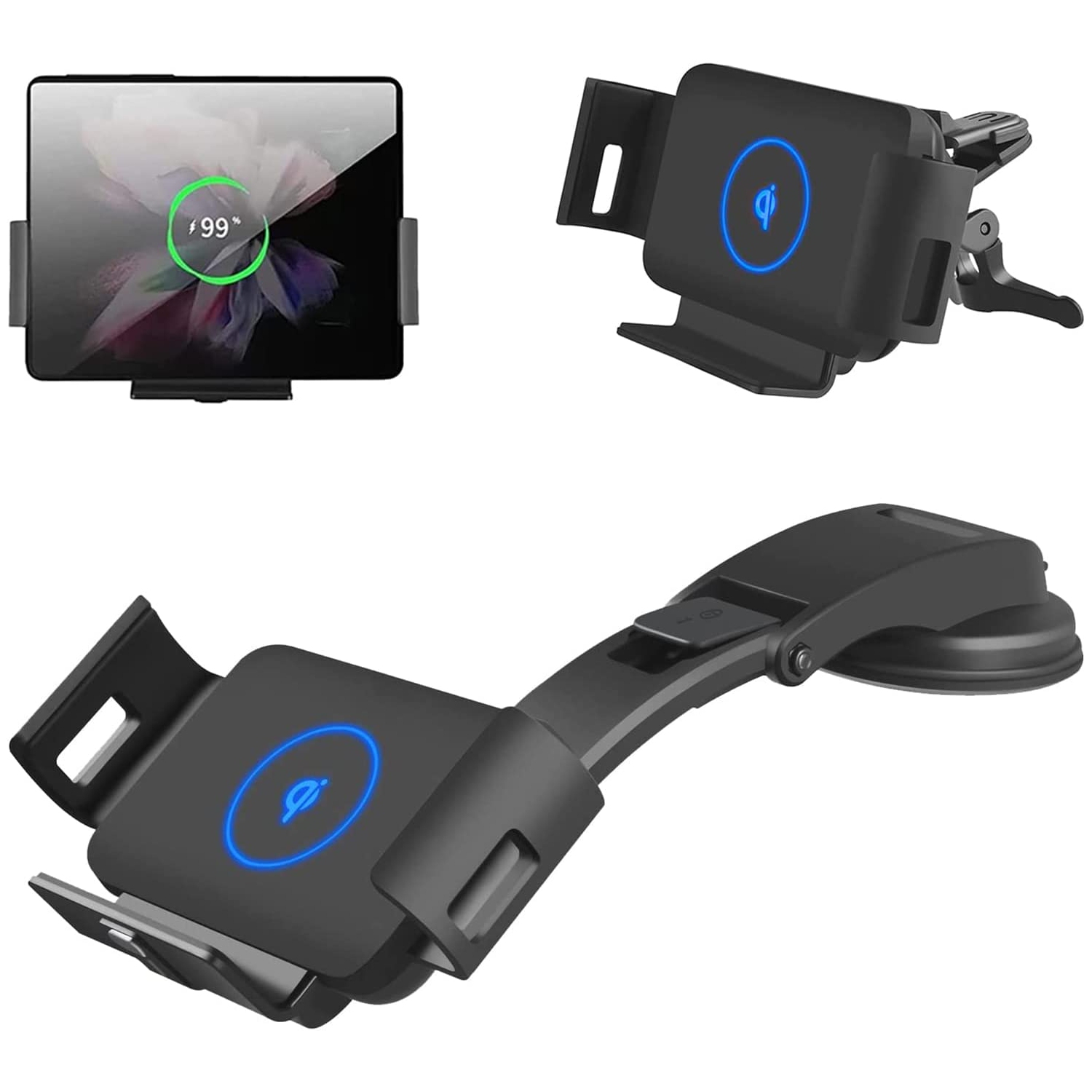15W Qi Car Mount Holder Car Phone Holder for Air Vent and Dashboard Cell Phone Holder for Car Compatible with Samsung Galaxy Z Fold 4/3/2,iPhone 13/12/11/X/8