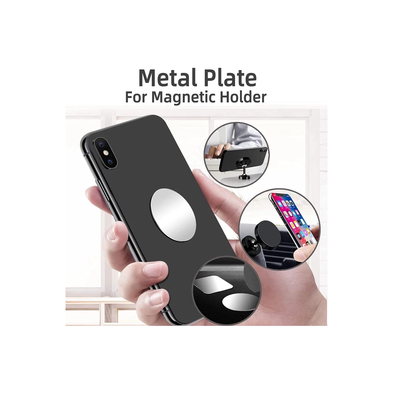 Phone Metal Plates for Magnetic Car Mount, Wall, Phone Holder. Replacement Set of 16 Silver Round Iron Discs Without Holes. 3M Adhesive Thin Steel