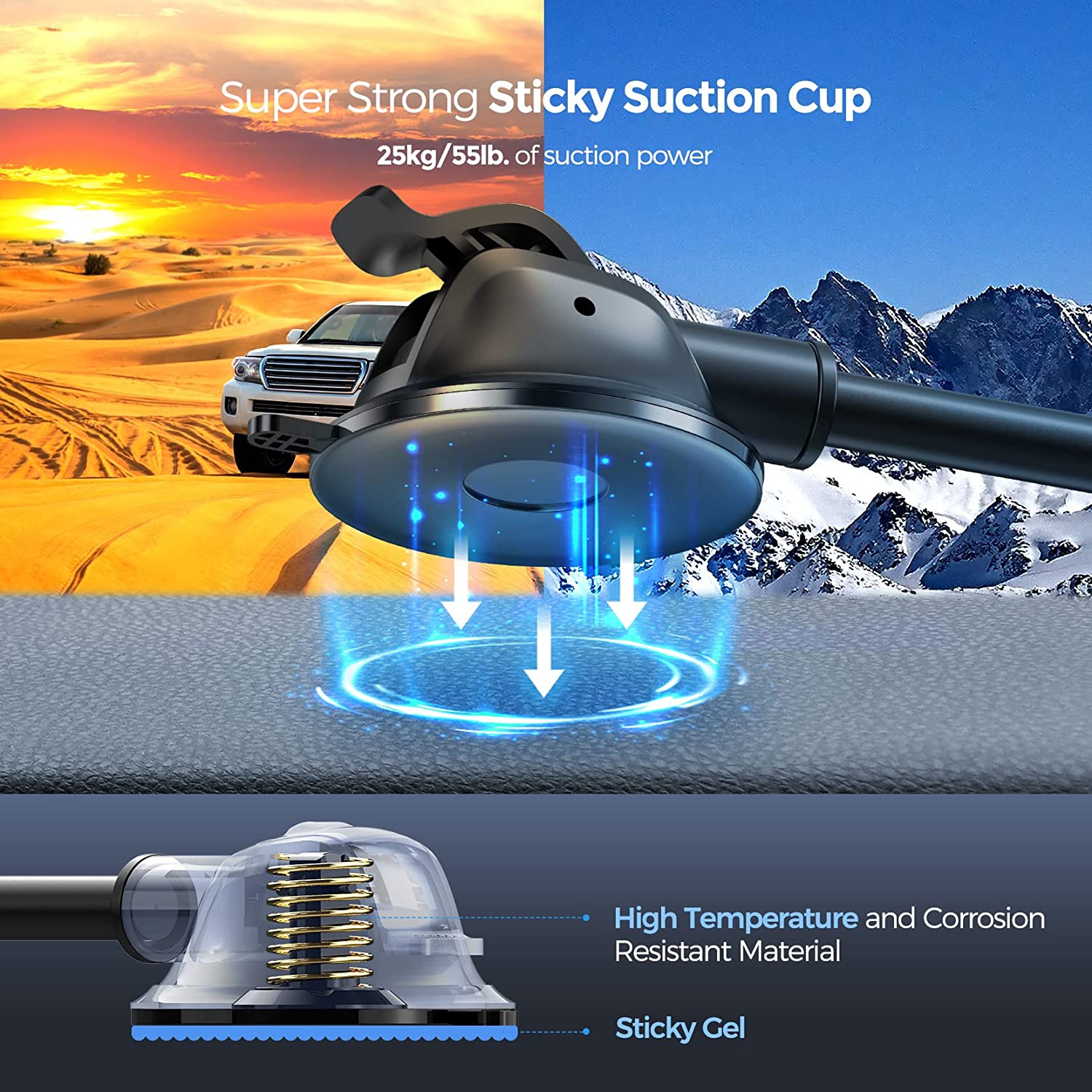 Car Phone Holder Mount, Long Arm Dashboard Whindshield Phone Holder with Anti-Shake Device, Strong Suction Cup Car Mount Compatible with iPhone 13 12