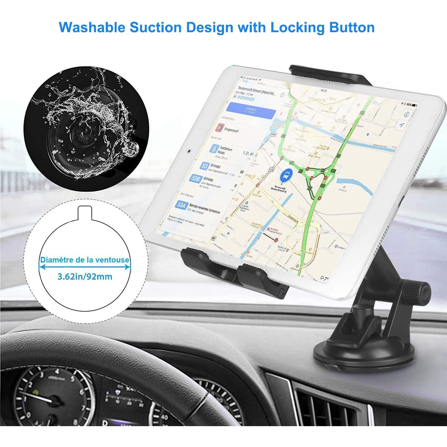 Phone Holder for Car, 2 in 1 Car Tablet Mount, Windshield Cell Phone Car Holder Stand for GPS/Samsung Galaxy/iPad Pro/Air, iPad/iPad Mini/iPhone