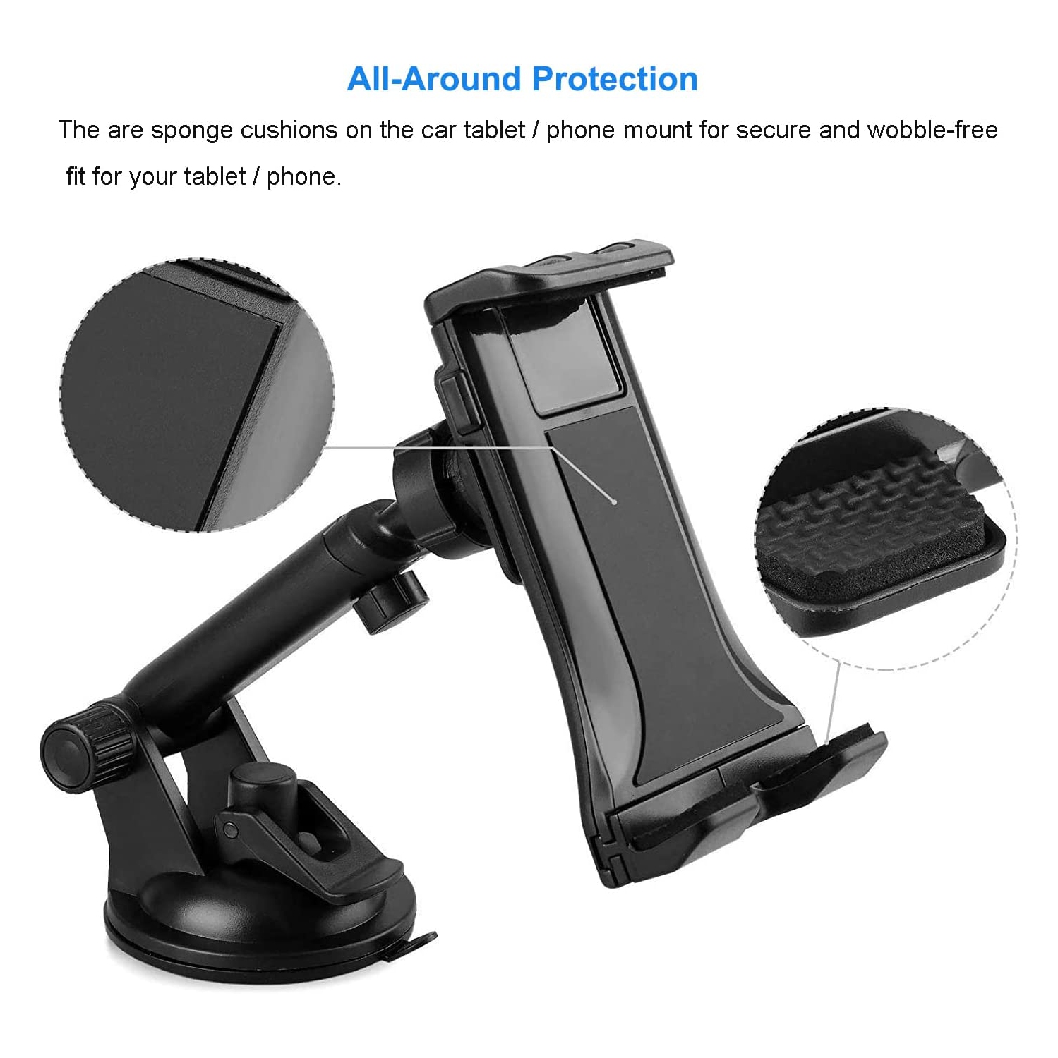 Phone Holder for Car, 2 in 1 Car Tablet Mount, Windshield Cell Phone Car Holder Stand for GPS/Samsung Galaxy/iPad Pro/Air, iPad/iPad Mini/iPhone