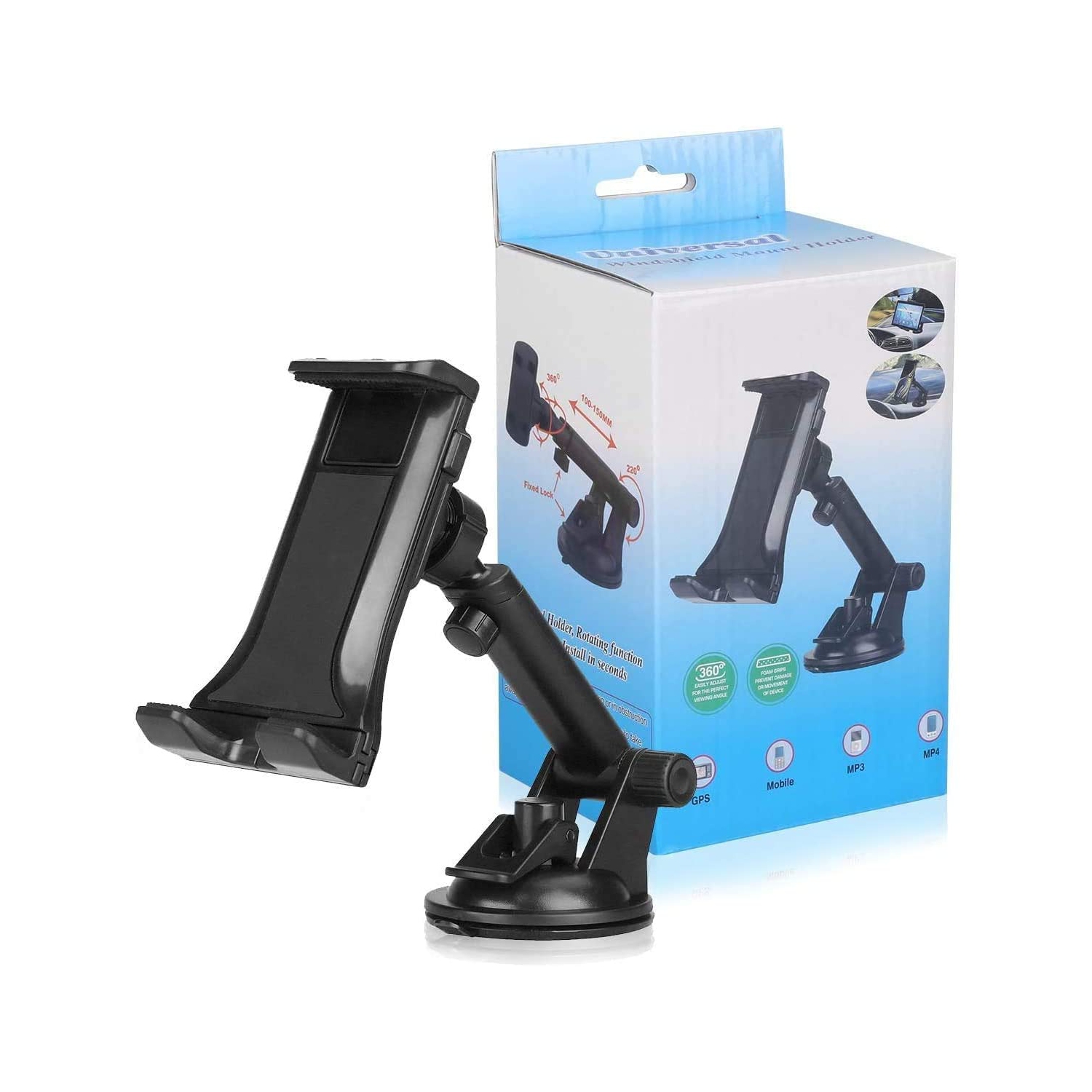 Phone Holder for Car, 2 in 1 Car Tablet Mount, Windshield Cell Phone Car Holder Stand for GPS/Samsung Galaxy/iPad Pro/Air, iPad/iPad Mini/iPhone