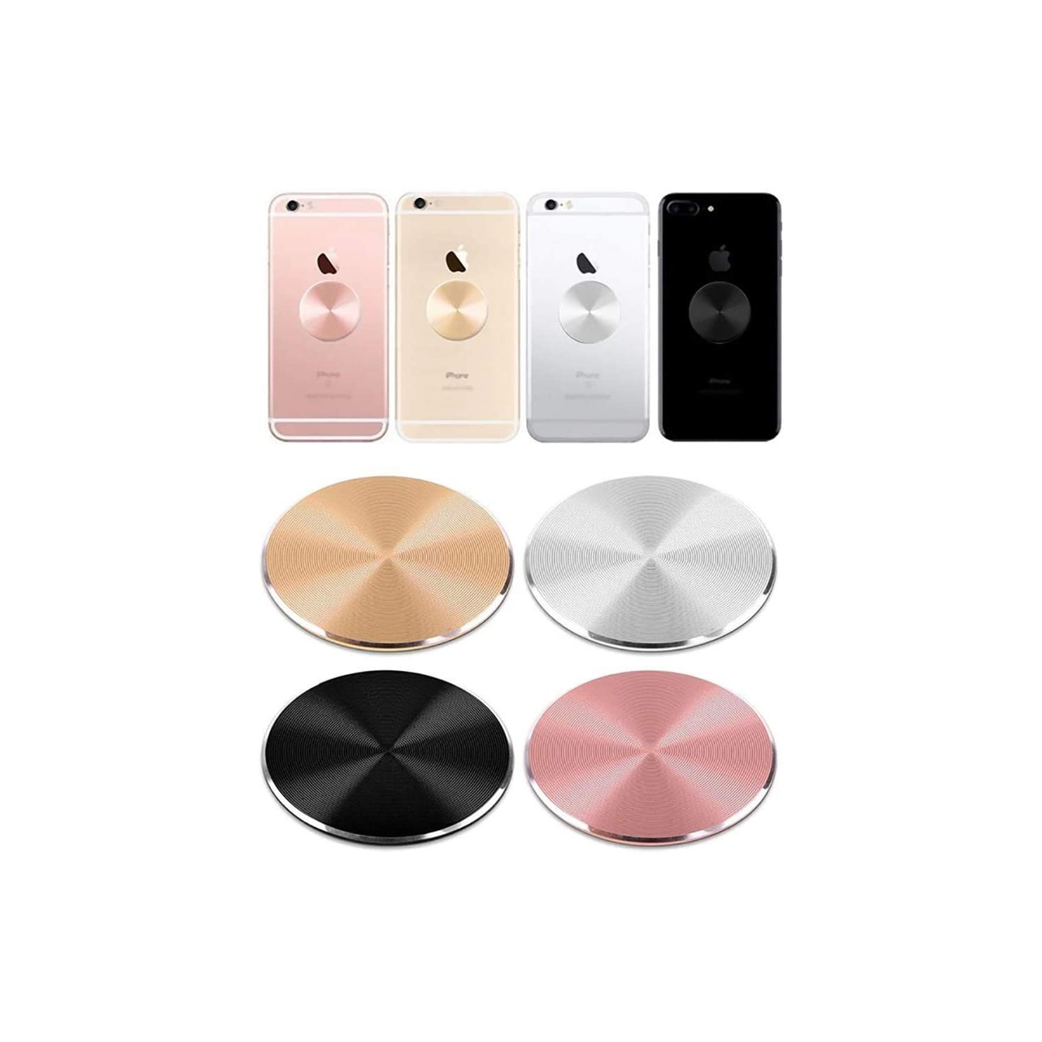 Cute Replacement Metal Plates Set 4 Pack for Magnetic Phone Holder. Kit of 4 Mix Round Discs Without Holes for Car Mount, Phone Case Back. Strong