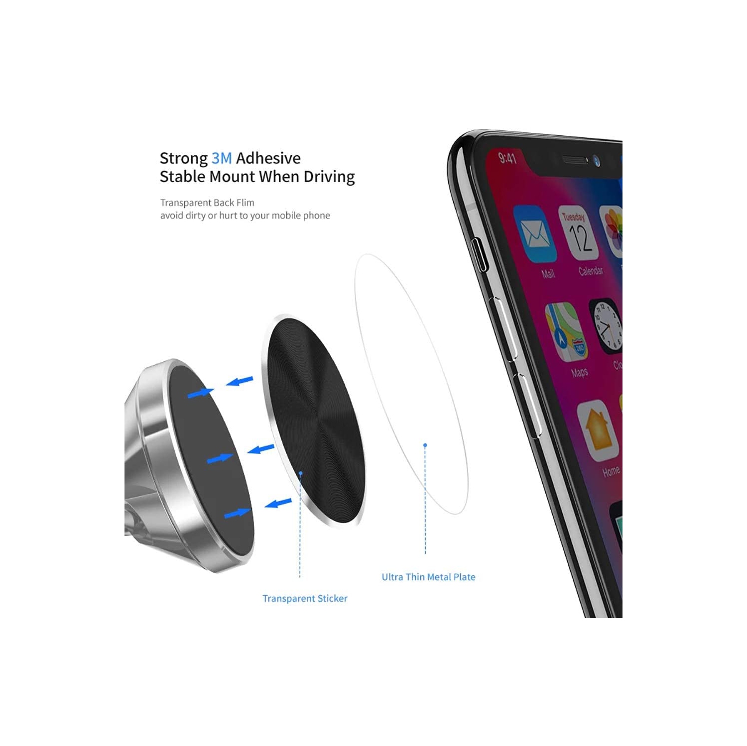 Cute Replacement Metal Plates Set 4 Pack for Magnetic Phone Holder. Kit of 4 Mix Round Discs Without Holes for Car Mount, Phone Case Back. Strong