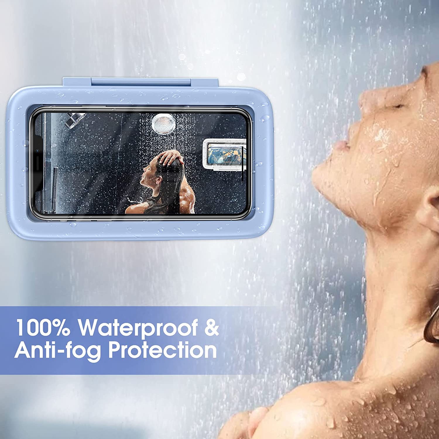 Wall Mounted Phone Case Waterproof Anti-Fog Touchable Phone Case Bathroom Phone Case Shower Phone Holder No-Trace Hanging Phone Box, Size: 10.5, Blue