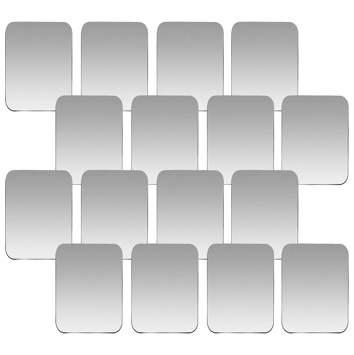 Replacement Metal Plates Set for Magnetic Car Mount, Wall, Phone Holder. 16 Large Silver Iron Discs Without Holes for Magnets. 3M Adhesive Thin Steel Cell Phone Case Back Mag