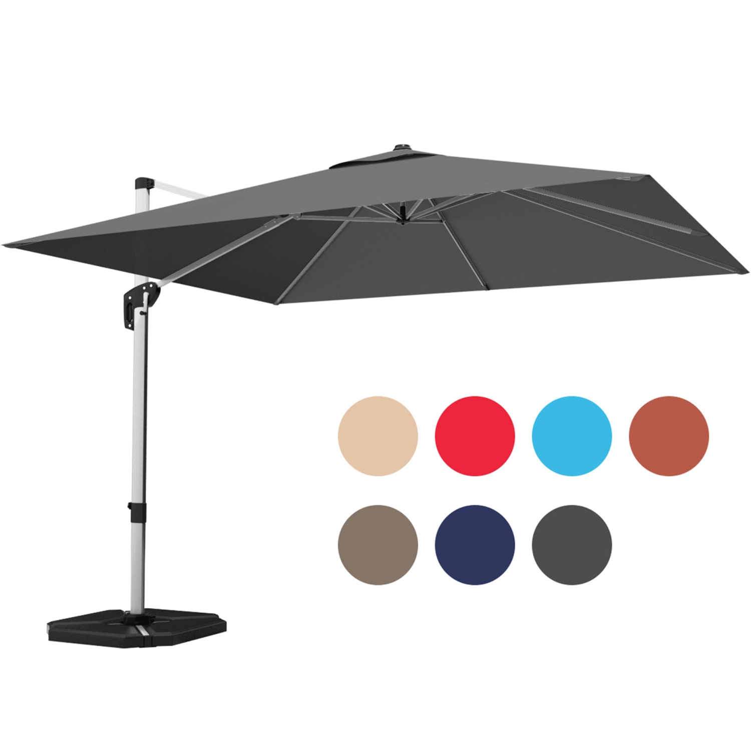 Gymax 10Ft Square Offset Hanging Patio Umbrella w/ Base 360 Degree Tilt Brick Red/Red/Blue/Beige/Tan