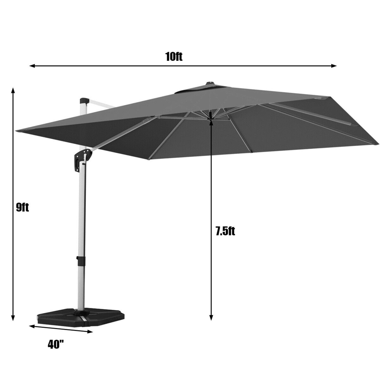 Gymax 10Ft Square Offset Hanging Patio Umbrella w/ Base 360 Degree Tilt Brick Red/Red/Blue/Beige/Tan