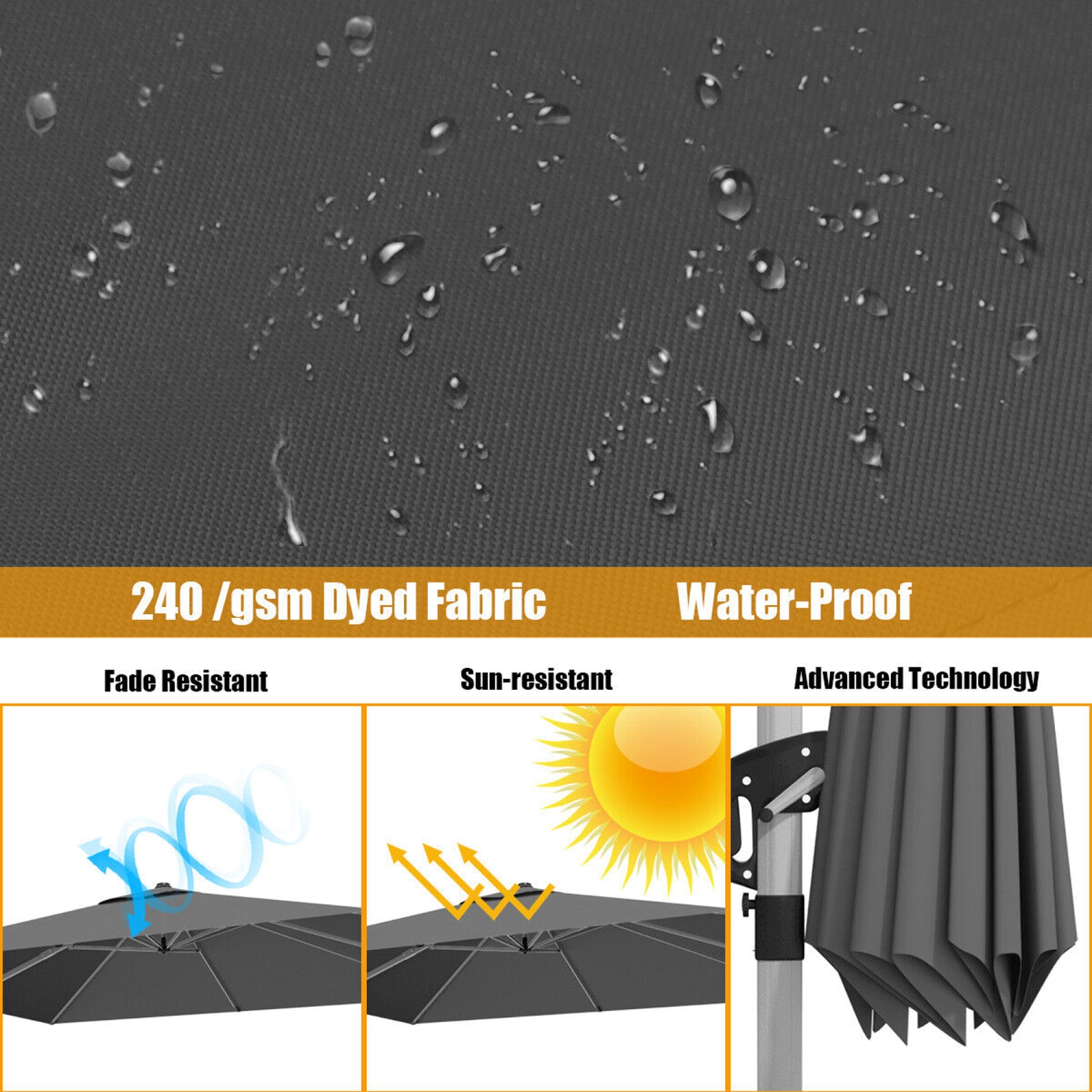 Gymax 10Ft Square Offset Hanging Patio Umbrella w/ Base 360 Degree Tilt Brick Red/Red/Blue/Beige/Tan