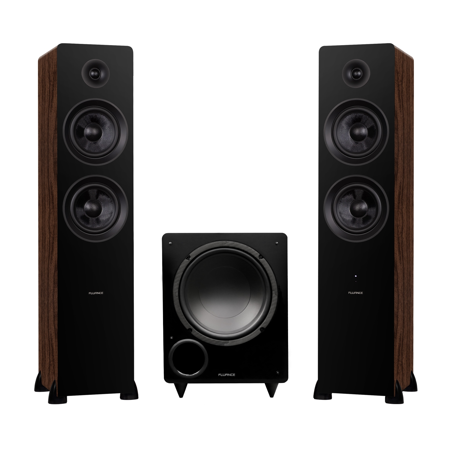 Fluance Ai81 Powered Floorstanding Speakers, DB10 10" Powered Subwoofer (Walnut), 15ft RCA Subwoofer Cable