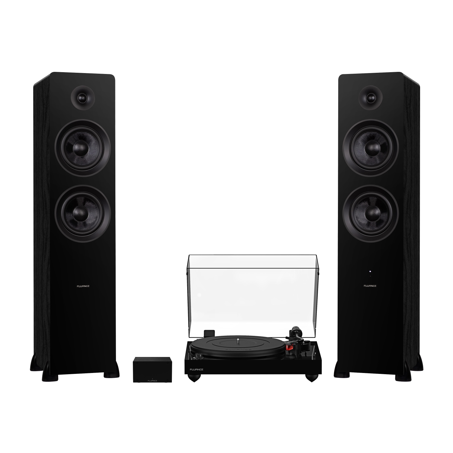 Tourne-disque haute fidélité RT83 de Fluance, préamplificateur phono PA10 et haut-parleurs colonne Ai81 Elite