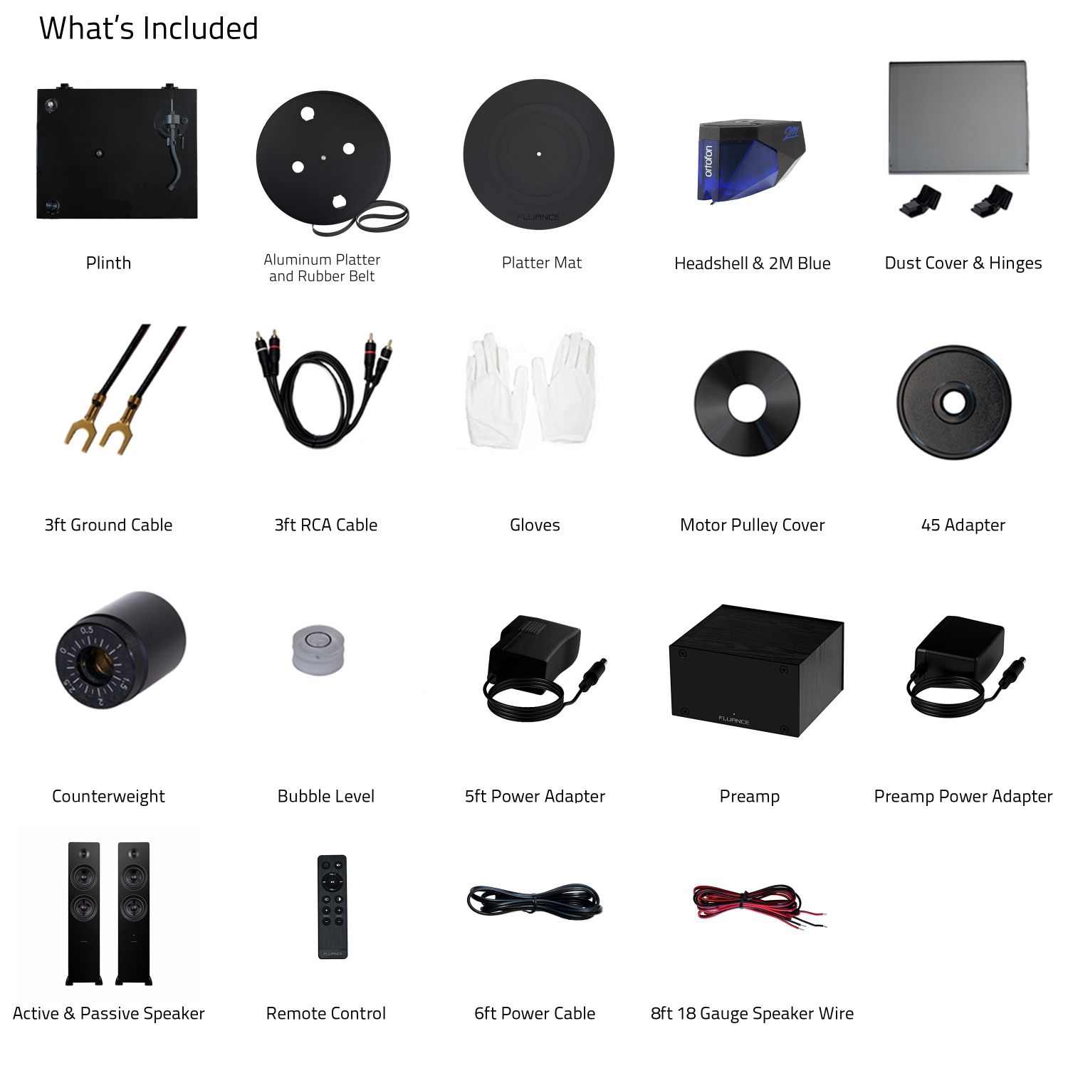 Tourne-disque haute fidélité RT84 Reference de Fluance, préamplificateur phono PA10 et haut-parleurs colonne amplifiés Ai81 Elite