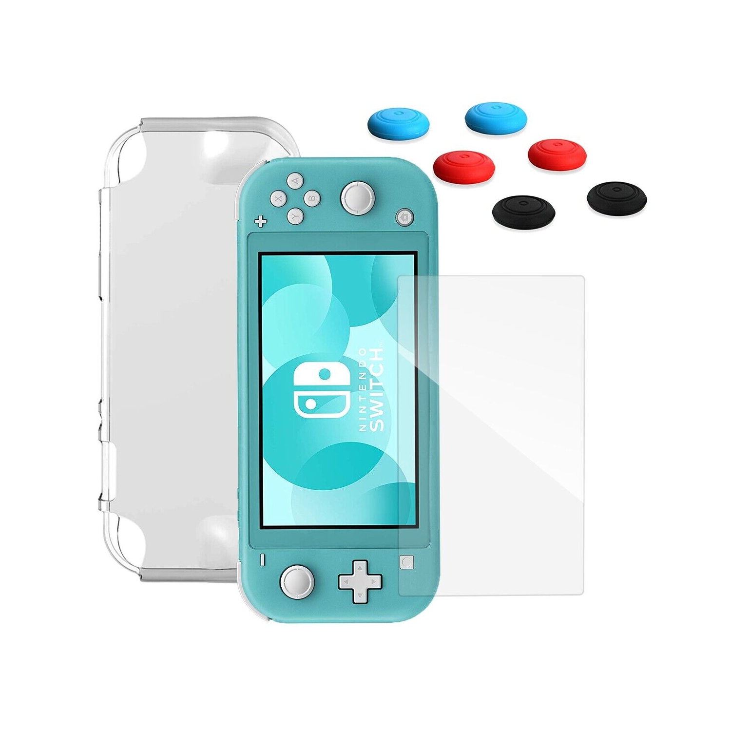 3-EN-1-[revêtement souple en TPUR + 6 capuchons antidérapants en verre trempé] pour Nintendo Switch