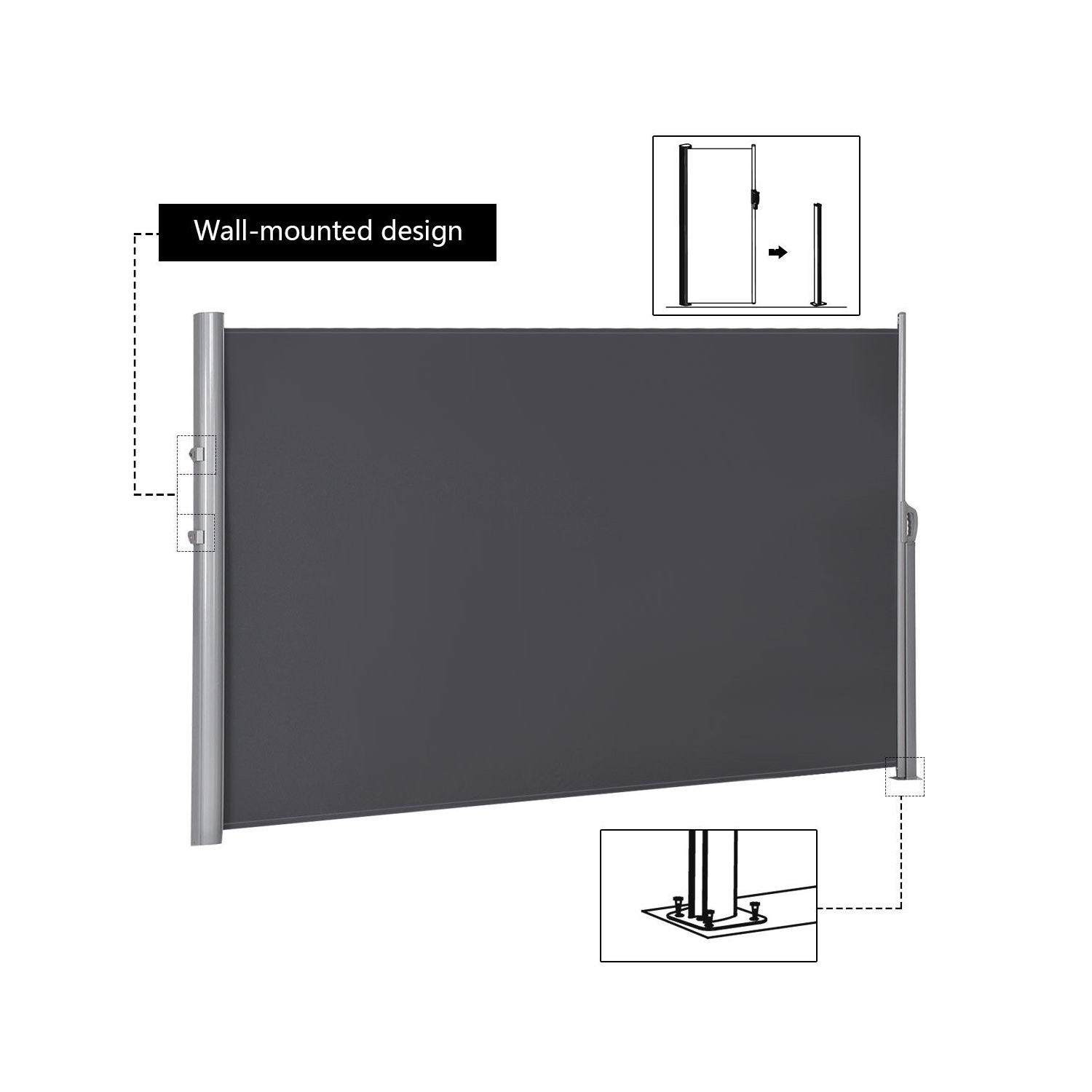 Séparateur de confidentialité rétractable de 118.5 x 63 po pour auvent latéral