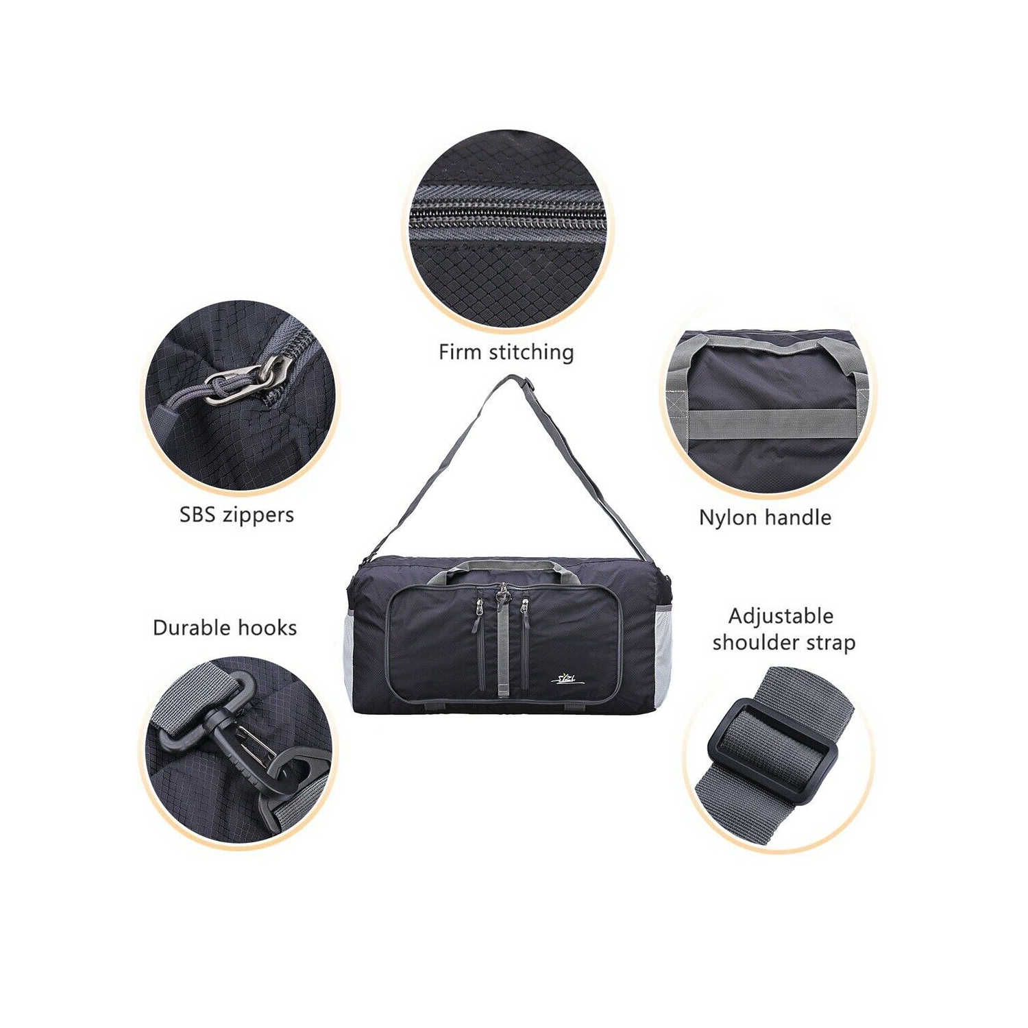 Water & Tear Resistant 40L Foldable Packable Travel Weekender Duffle Bag CA