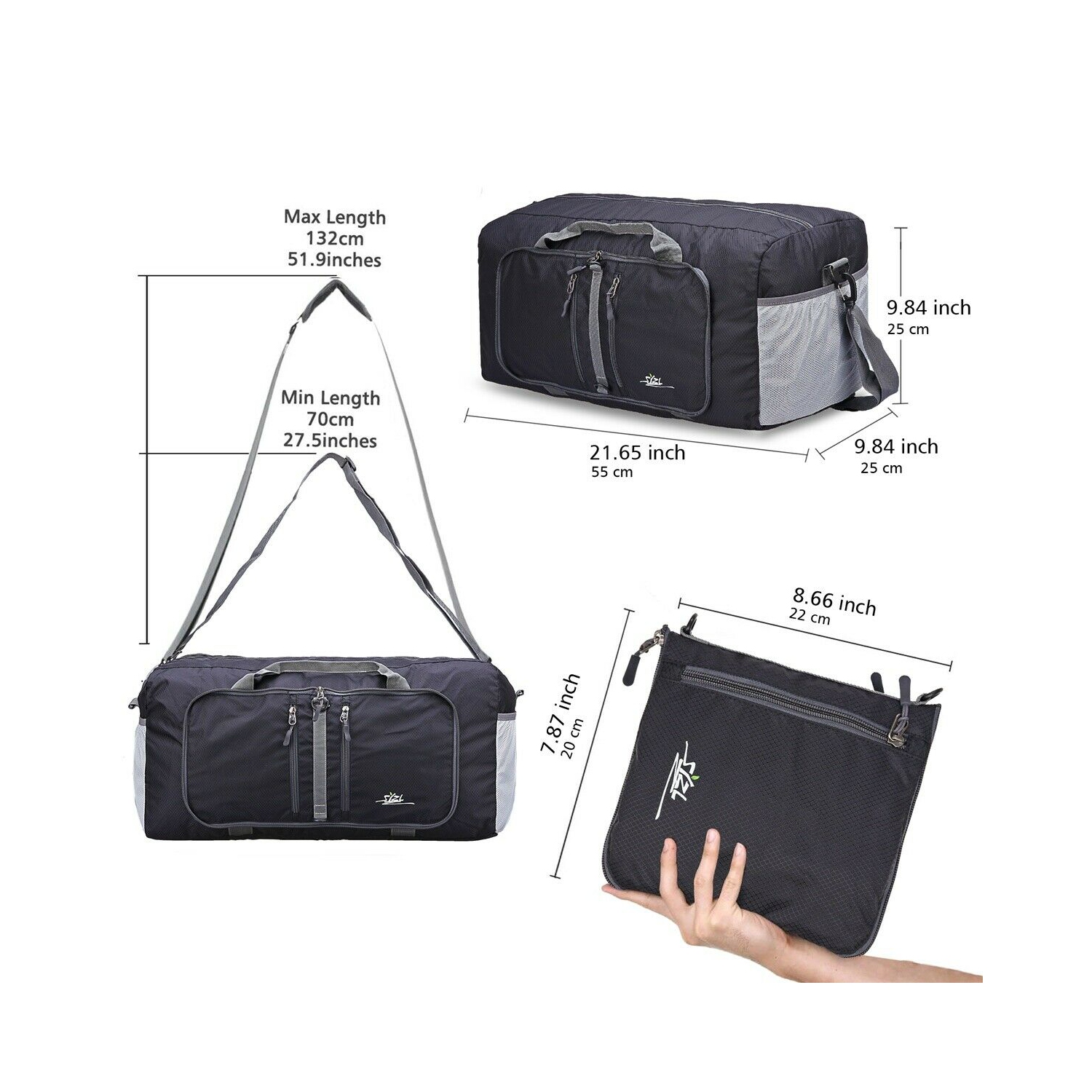 Water & Tear Resistant 40L Foldable Packable Travel Weekender Duffle Bag CA