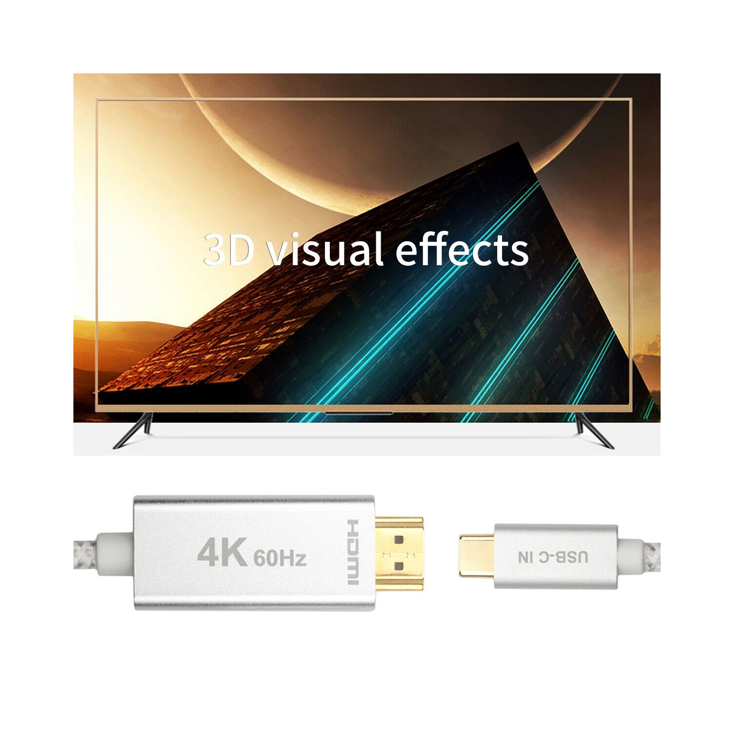 Câble USB C à HDMI mâle de type C à HDMI mâle pour MacBook Pro de Dell, iMac