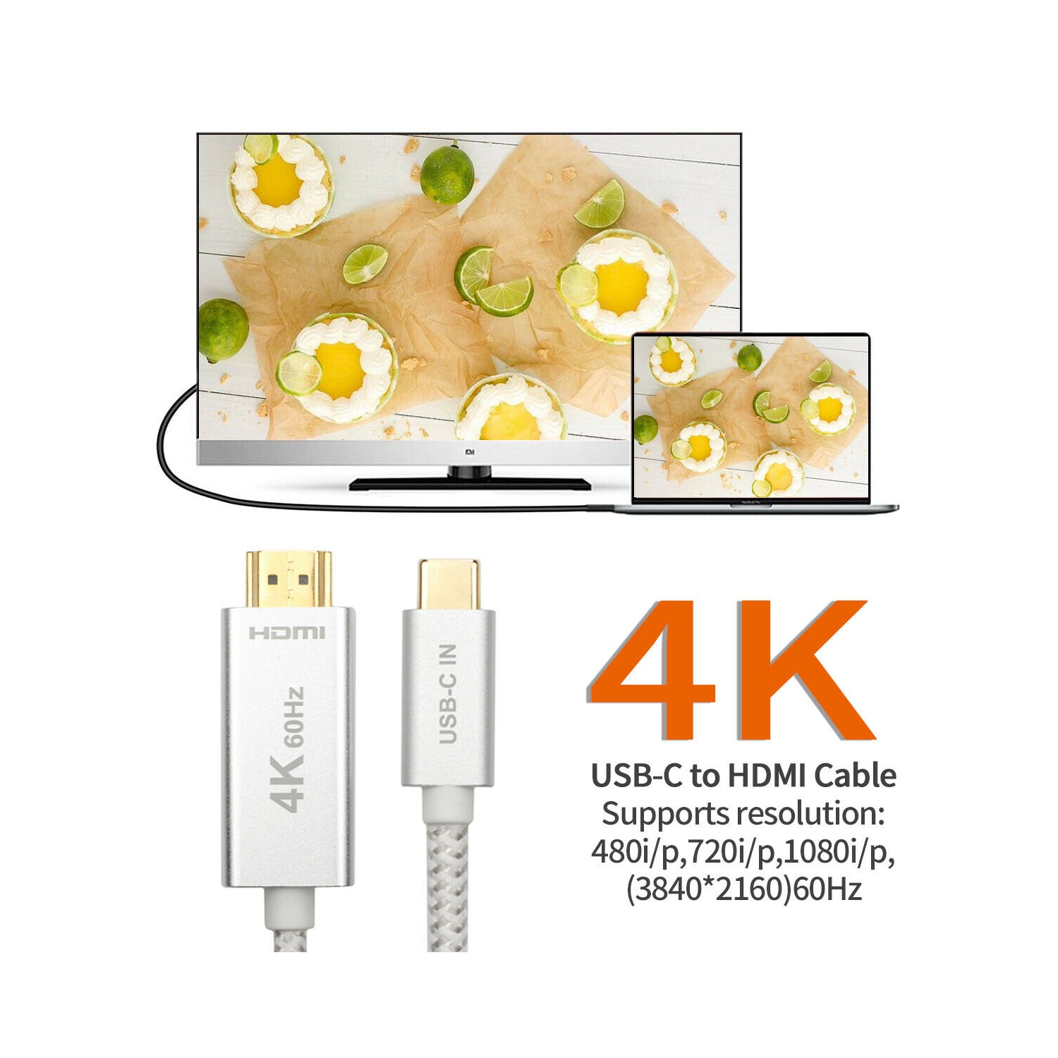 Câble USB C à HDMI mâle de type C à HDMI mâle pour MacBook Pro de Dell, iMac