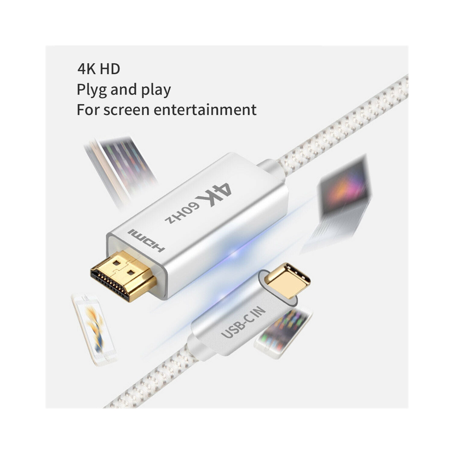 Câble USB C à HDMI mâle de type C à HDMI mâle pour MacBook Pro de Dell, iMac