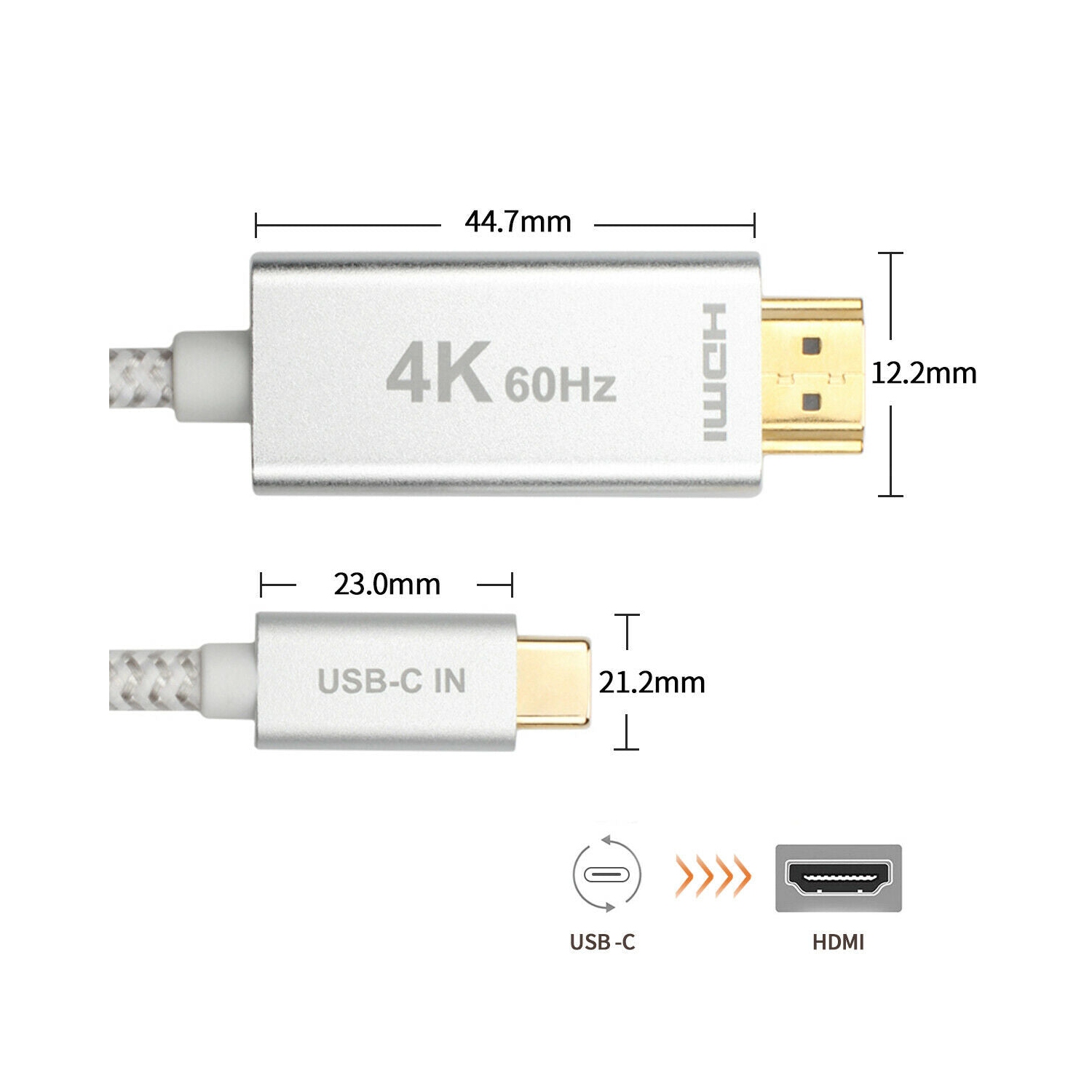 Câble USB C à HDMI mâle de type C à HDMI mâle pour MacBook Pro de Dell, iMac