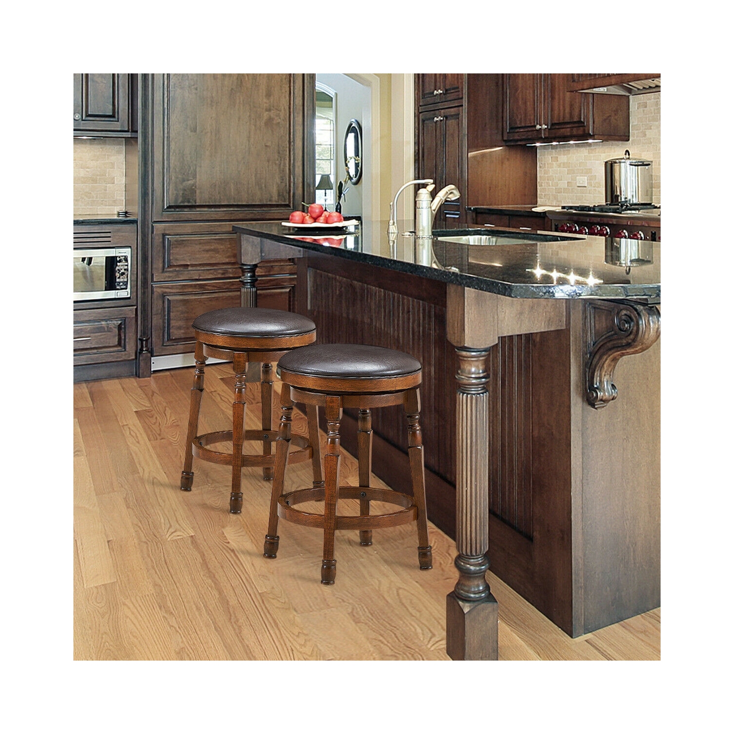 Set of 2 24-Inch Swivel Leather Padded Bar Dining Stool