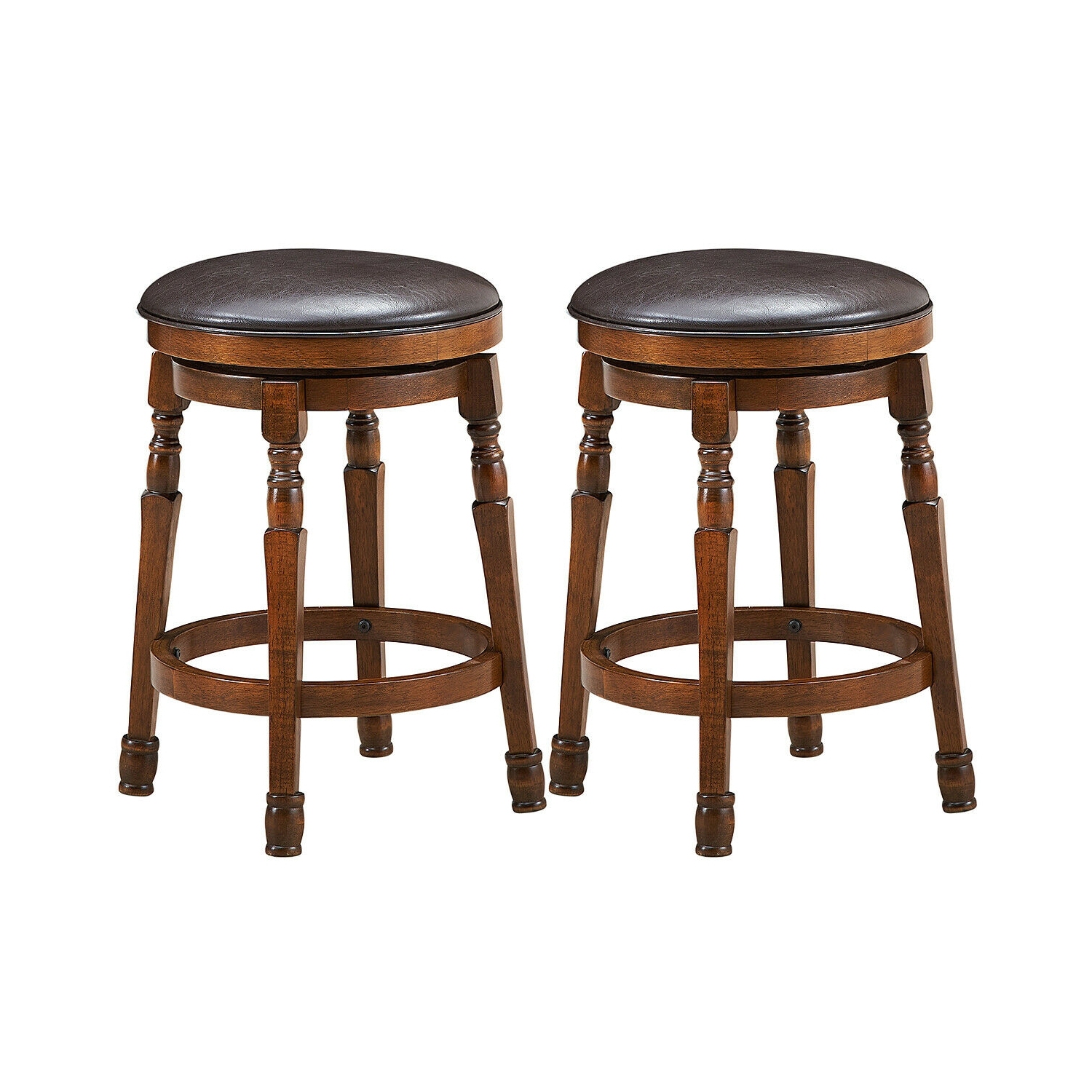 Set of 2 24-Inch Swivel Leather Padded Bar Dining Stool