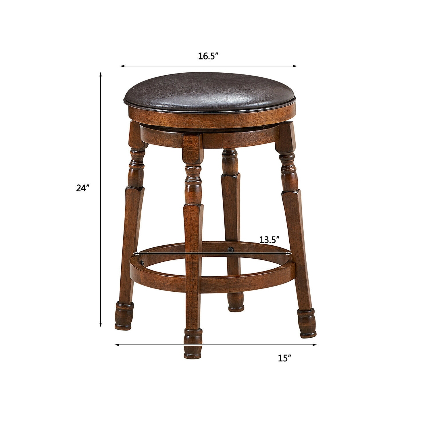 Set of 2 24-Inch Swivel Leather Padded Bar Dining Stool