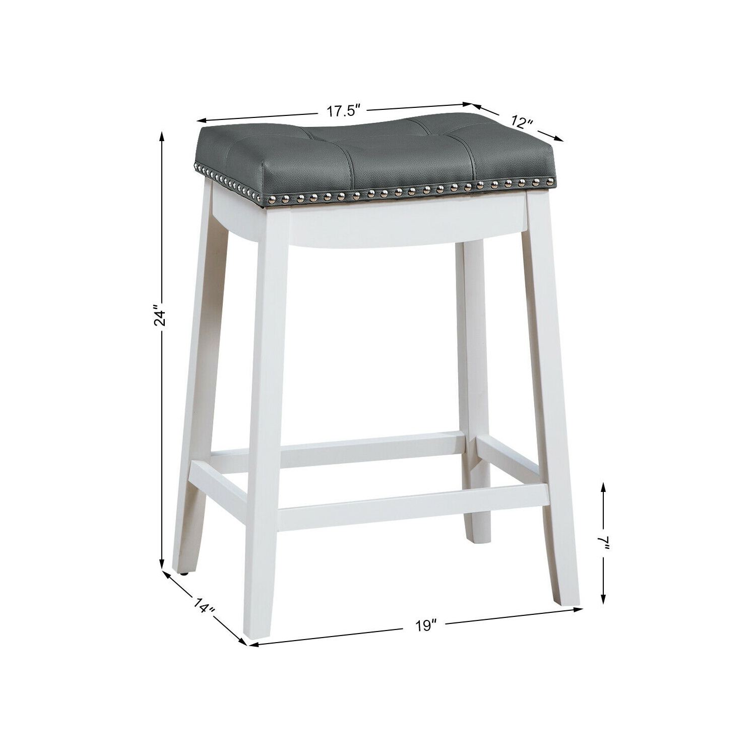 Set of 2 Nailhead Saddle Bar Stools-White