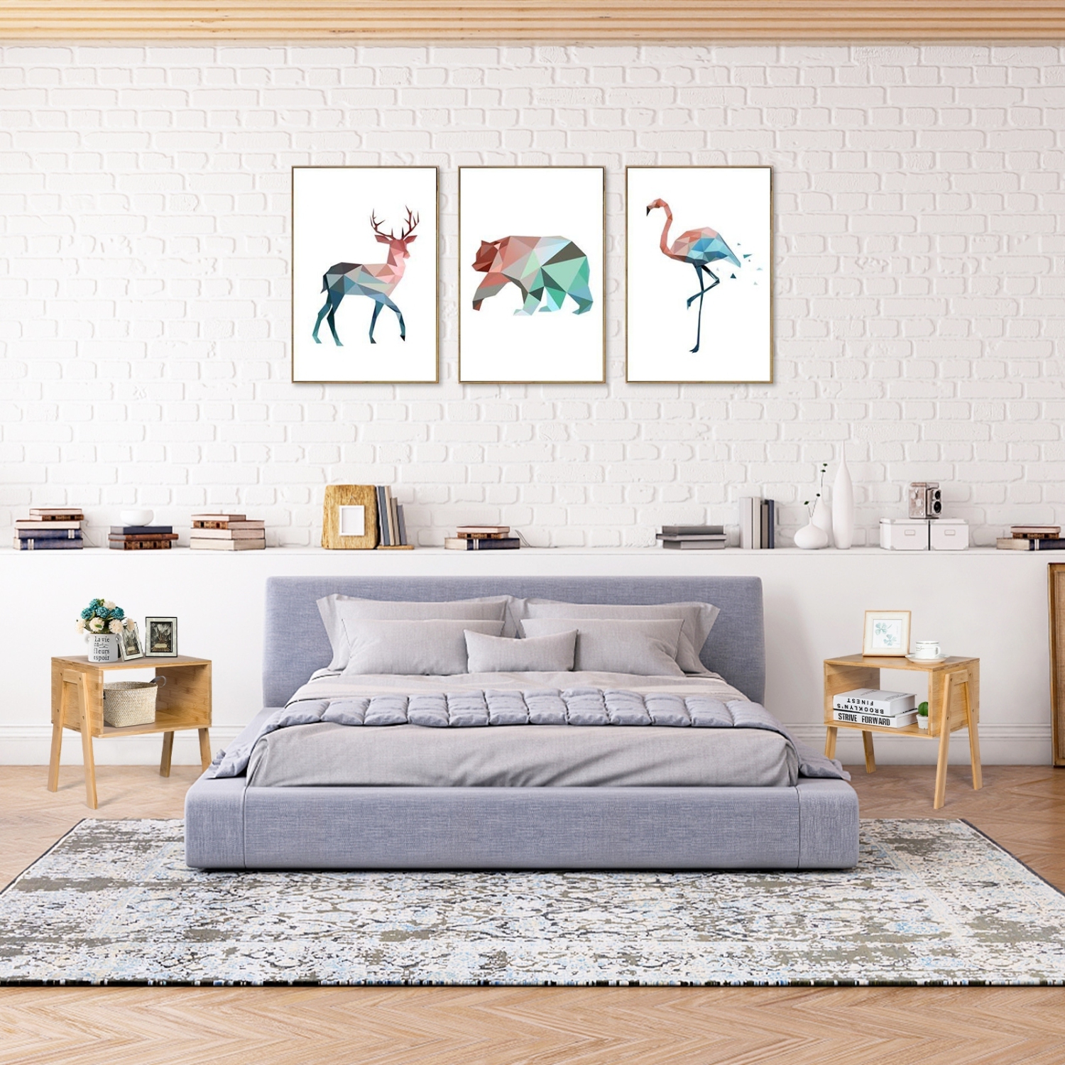 2 Pieces Bamboo Storage Shelf Nightstand Sofa Table