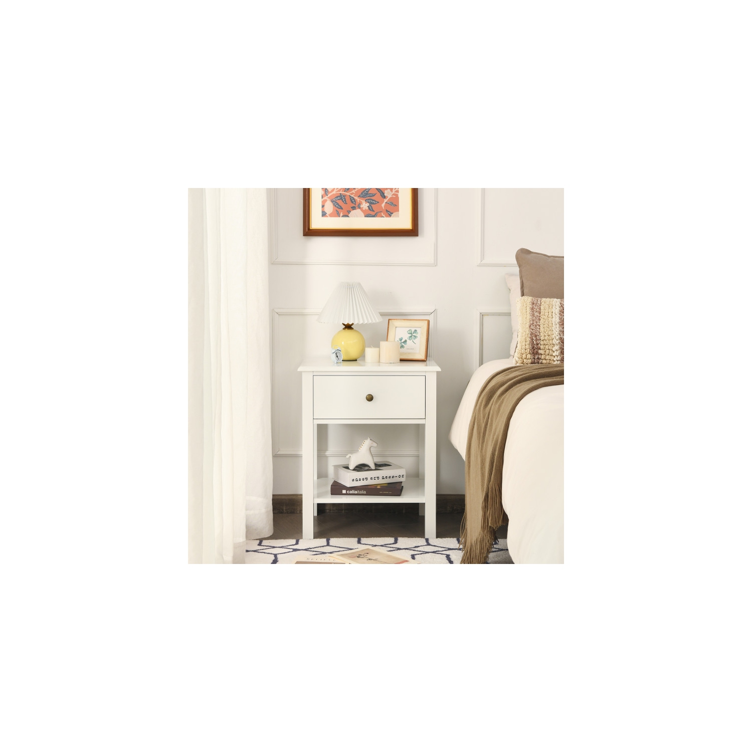 Wood End Table with Single Drawer and Storage Shelf – Nightstand with Minimalist Design