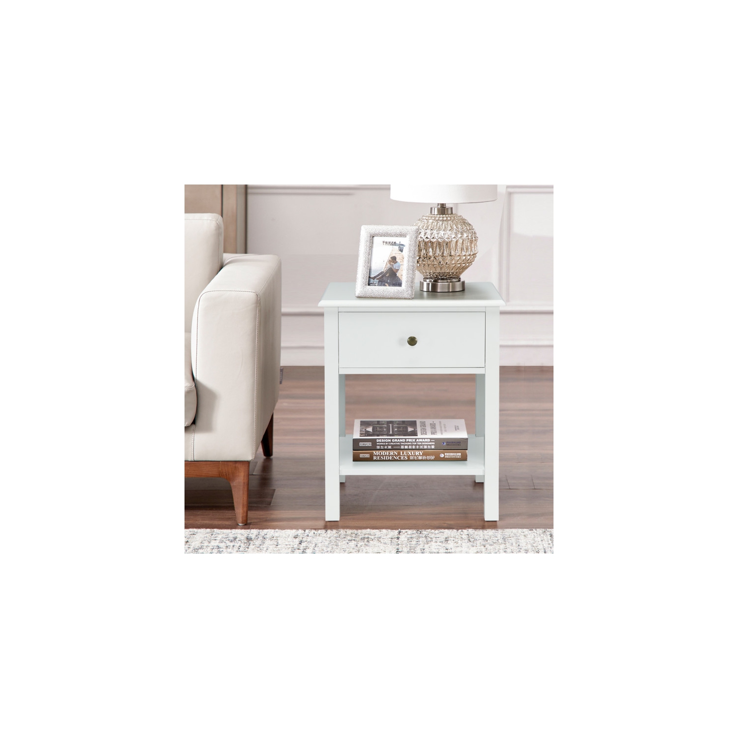 Wood End Table with Single Drawer and Storage Shelf – Nightstand with Minimalist Design