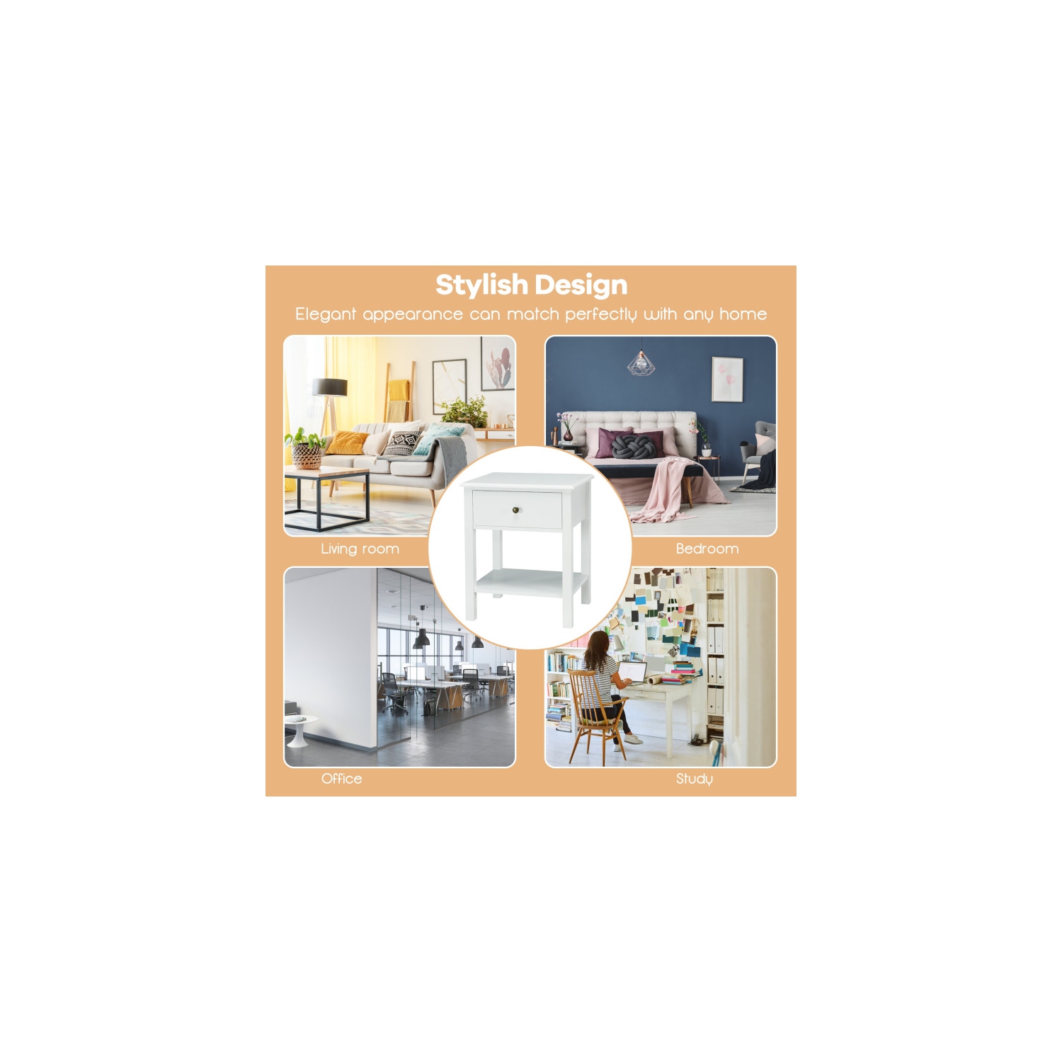 Wood End Table with Single Drawer and Storage Shelf – Nightstand with Minimalist Design