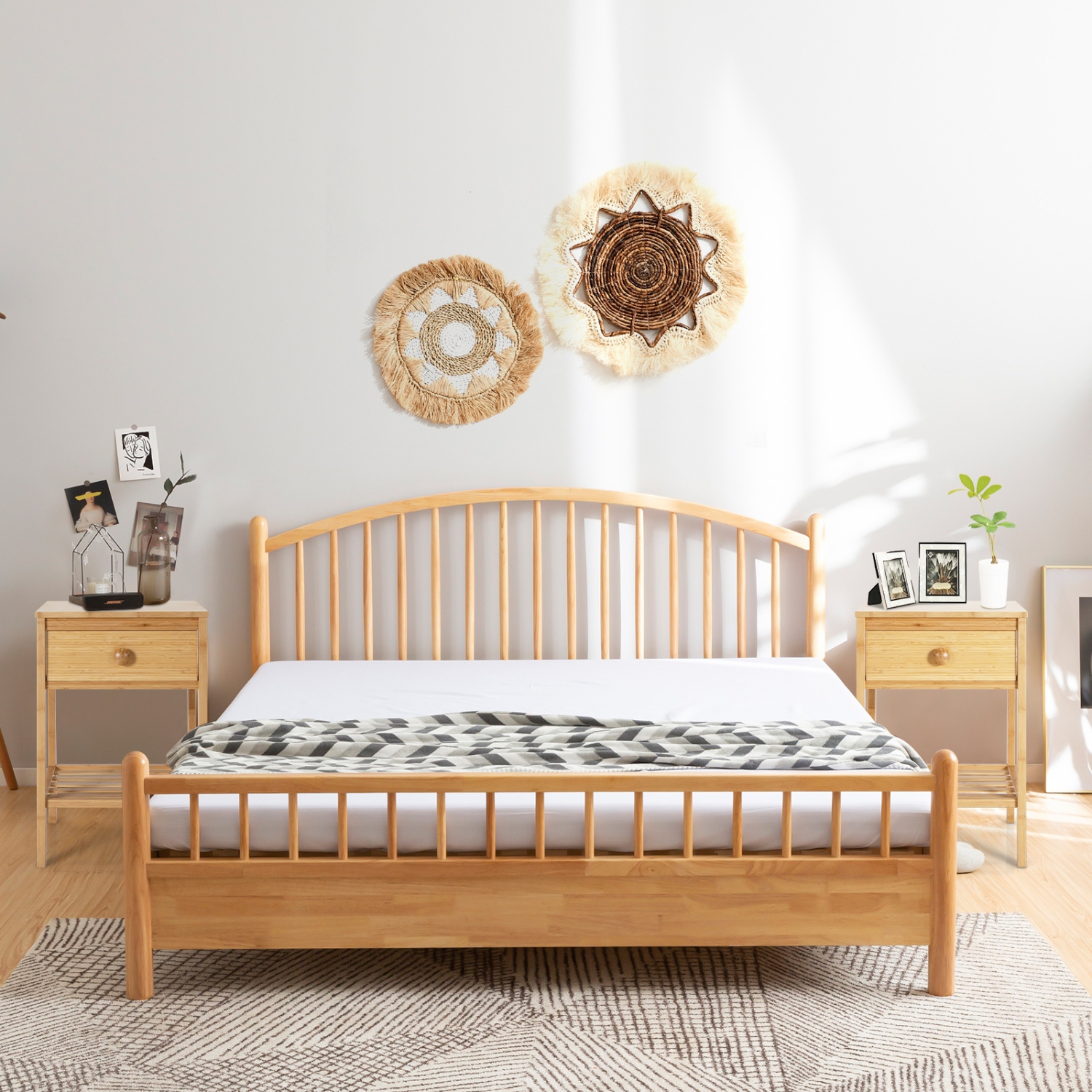 Bamboo Nightstand with Drawer and Open Shelf-Natural