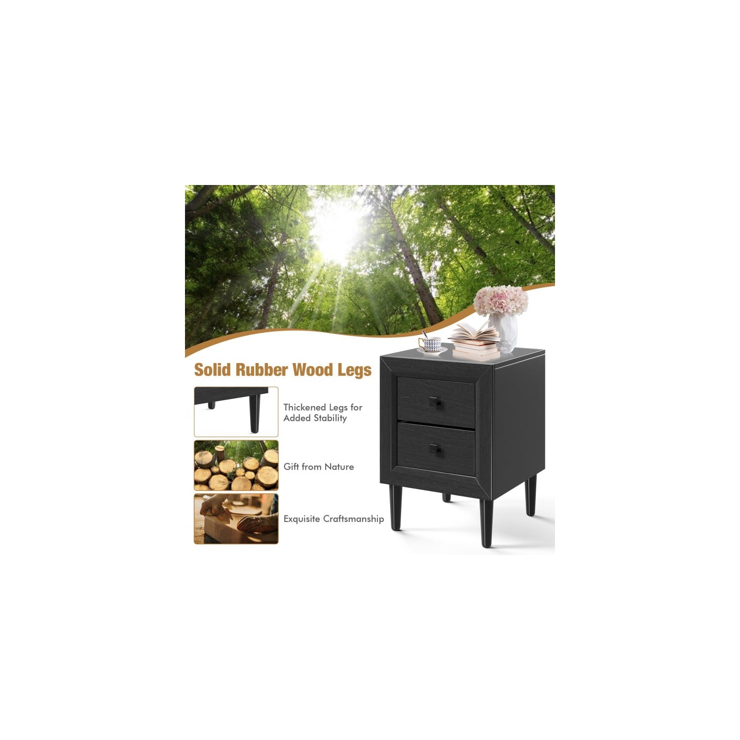 Table de chevet rétro à usages multiples avec 2 tiroirs